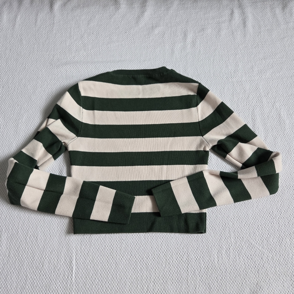 Zara Green and Cream Striped Long Sleeve Top - Picture 4 of 4